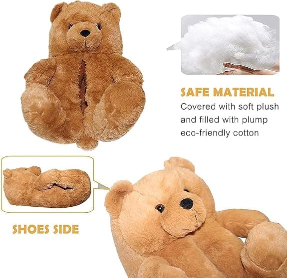 Faux Fur Tøfler med Bamse - Brun til Kvinder og Piger