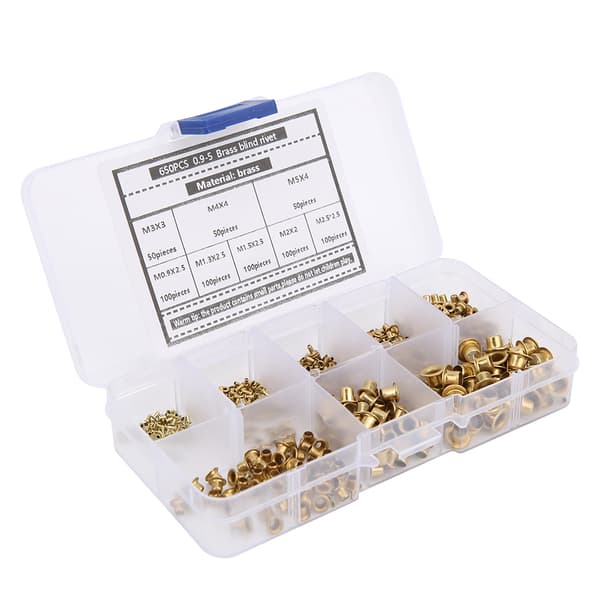 Messingøjer Nitter Kit - 650 stk, hul metal knaphul hardware