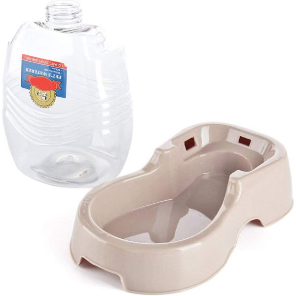 Vandfontænestativ til kæledyr, beige (1/4 gallon) Automatisk genopfyldning Gravity Drikkefontæneskål Bærbart stativ til lille do