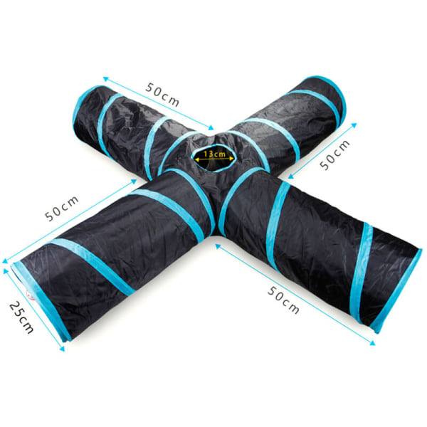 Kattelegetøj fire-vejs tunnel kat puslespil borespand diameter 24cm, sort og blå