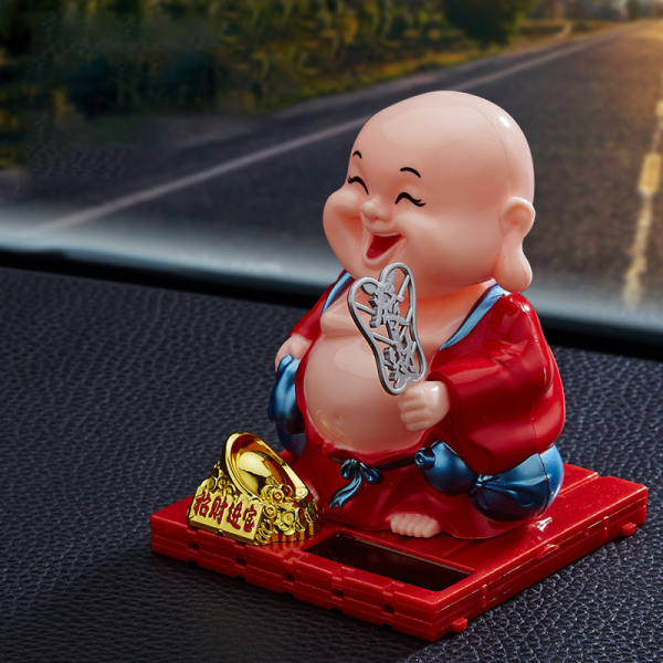 e Bilprydnad Solar Shake Head Little Monk Good Fortune Car Re Maitreya Buddha (red)