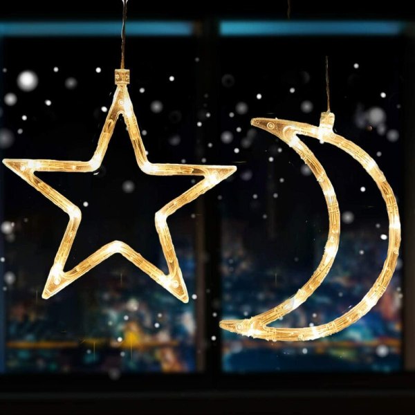 stycken set 2 stycken femuddig stjärna + 2 stycken månljus blinkande lampor batteriljus fairy lights, till jul