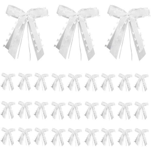 100 st vit bakgrund+vit persikahjärta*13*22cm storlek. 30st/pack persika hjärta garn rosett fest bröllop bil dekoration