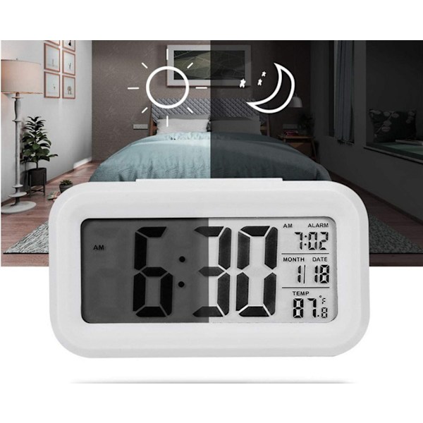 Digitalt vækkeur med baggrundslys Snooze Silent Calendar Elektronisk skrivebordskageur Skrivebordsur (hvid)