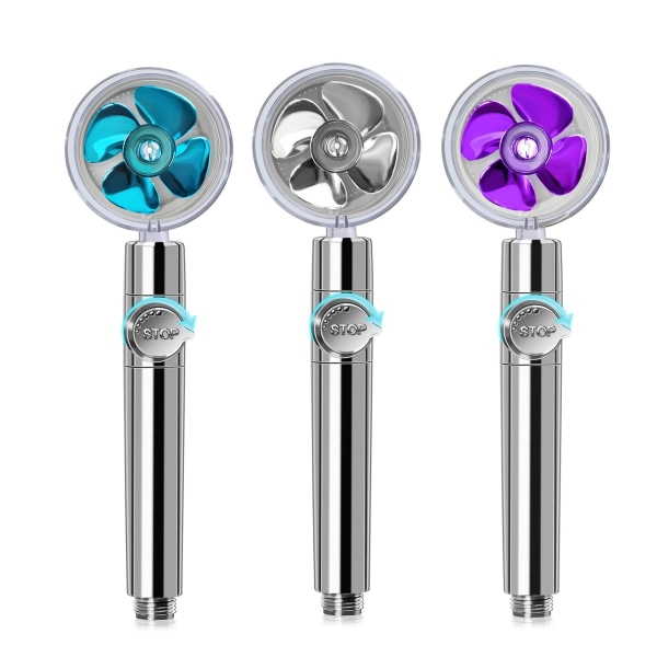 Tryckduschhuvud med trycksatt bi-turbo propellerfläkt 3 filterelement (lila + 3 filterelement)