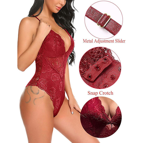 Sexiga underkläder Spetsbody Deep V red S