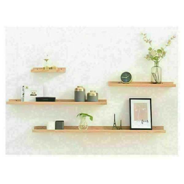 Kelluva hylly, kylpyhuone/olohuone/makuuhuone/keittiön koristeellinen seinähylly, männyn värinen hylly (12*60cm)