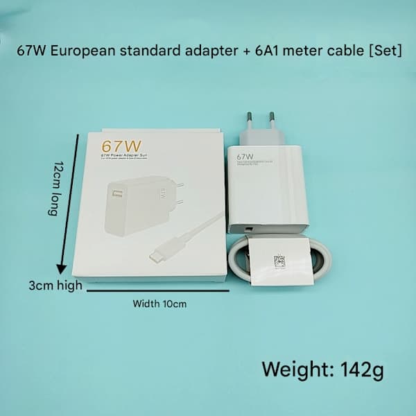 [HT]67W Hurtigoplader til Xiaomi, HyperCharge Type A EU Stikadapter med 1m Kabel 67W