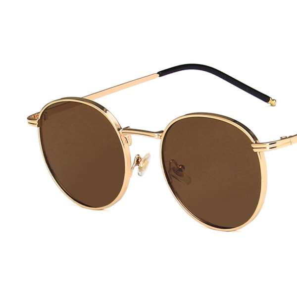 Damesolbriller Mote Runde solbriller UV-metallsolbriller (Golden Frame Deep Tea Pieces (Høy kvalitet)),