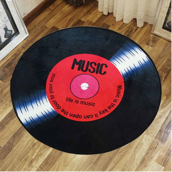 80 cm Vinyl Record Soveværelse Gulvmåtte - Rød skive, Rund Anti-Slip måtte，Til toiletter, toiletter osv.