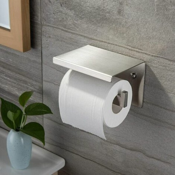 Toiletpapirholder med hylde, selvklæbende toiletpapirholder i rustfrit stål eller vægmontering