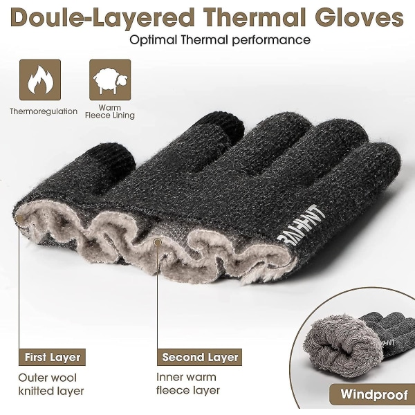 Thermal vinterhandskar för män Kvinnor Stickade handskar i ren ull med fleecefoder isolerad liner Håll handen varm present
