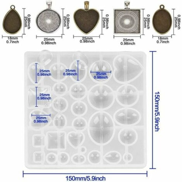 Silikoneharpiksstøbeforme Smykkefremstilling Epoxyharpiksstøbeforme Epoxyharpiksstøbeforme med 30 stk. vedhængsbakker