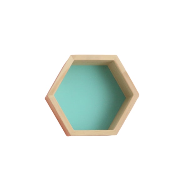 Massivt træ væghylde display hylde, sekskantet honeycomb form (lille, grøn) GroupM