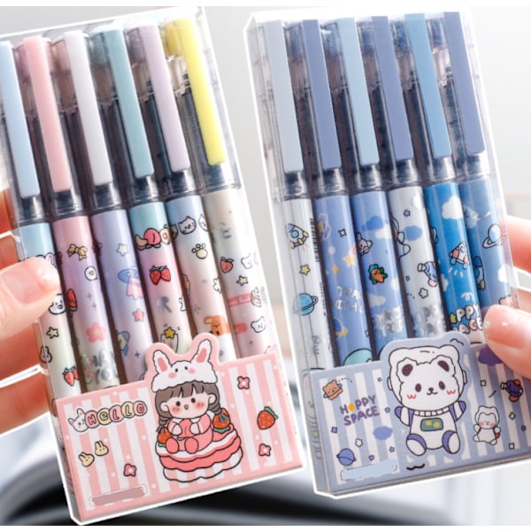 Sød Student Straight Liquid Gel Pen 0,5 mm sort fuld nål Creative Hurtigtørrende vandpen (1 æske Rabbit Travel Starry Sky (0,5 mm)),