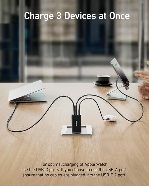 Anker 735 Oplader GaNPrime 65W 1x USB-A 2x USB-C strømadapter 155