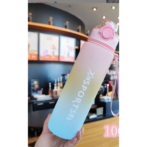Plastkopp med stor kapacitet gradient frostad flip sportvattenkokare dam manlig vattenkopp student bärbar rymdkopp (rosa))