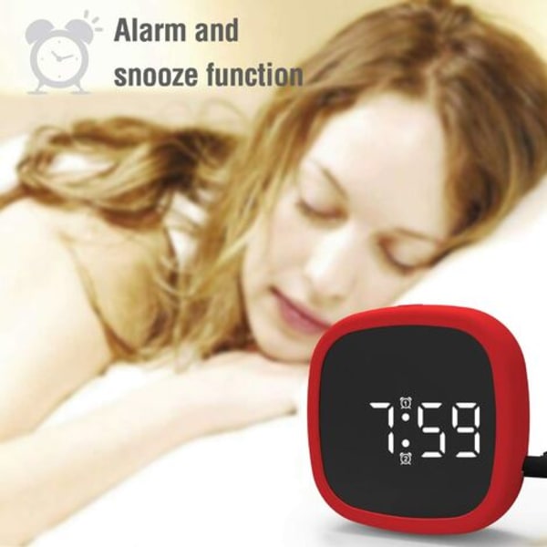 LED Digital Travel Snooze Alarm Clock Dimming Touch Let at opbevare Magnet Elektronisk ur Storskærm Silikone Stemmekontrolur - Rød