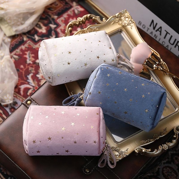 Sminkväska Velvet Golden Stars Soft Zipper Cosmetic Bag blue