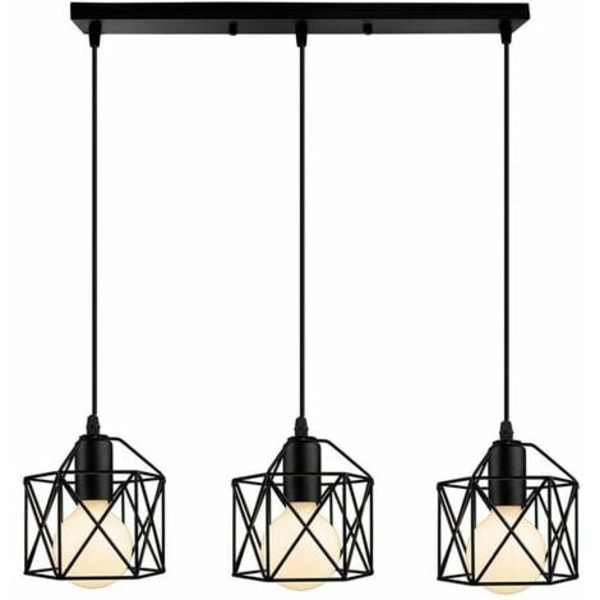 Industrial Cage Cube Vintage Pendellampe, Loftsbelysning Lysekrone Skærm 3 Edison Base E27 Loftslampe, Bl