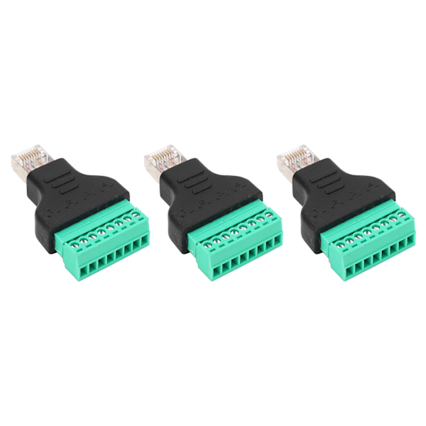 3 stk RJ45 Skrueklemmeadapter med hunn-gjenger til 8-pin nettverkskontakt - Ingen lodding nødvendig