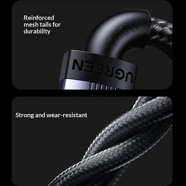 UGREEN L532 65907 1m USB-C–USB-C-kaapeli PD 3.1 240W pikalataus nailonpunottu datakaapeli[ht] MultiColor