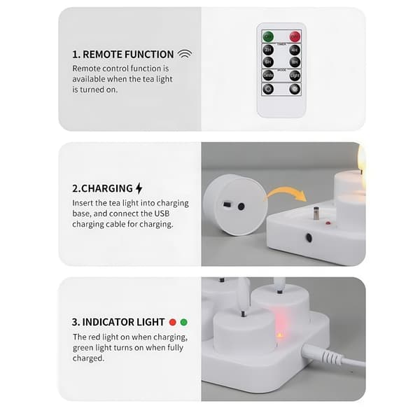 Varmelys Oppladbare - LED Lys med Fjernkontroll & Timer 280 6-Pack