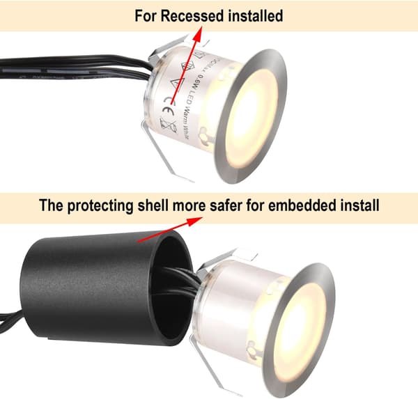 Infällt LED-däcksljusset med skyddshus, 32 mm diameter, lämplig för utomhuslandskapsbelysning, IP67 vattentät klassificering.—ht