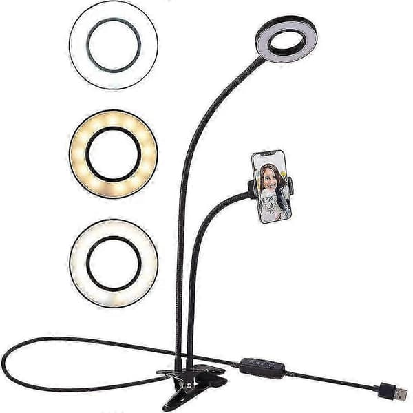 2025 Ring Light med telefonholderstativ til livestream/makeup, sort, 1 stk.
