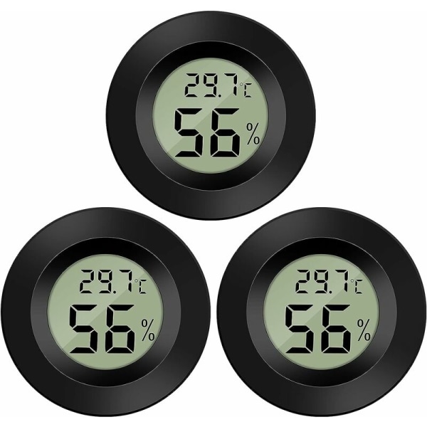 3 stk sort indbygget elektronisk termo-hygrometer, akrylboks termo-hygrometer