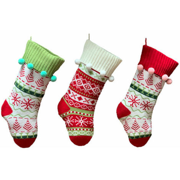 Pack neulotut joulusukat ja pomponit, 19" leveä, neulottu klassinen joulupusero, maalaismaiset sukat perheelle Hol