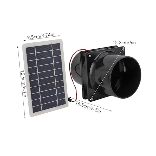 10W 12V Solardriven Utsugsfläkt Kit för Runda Rör - Perfekt för Djurhus, Hönshus, Husbilar och Växthus