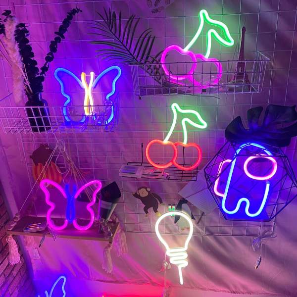 LED neonlys, kreativ neon romdekorasjonsbakgrunnslys (blå lyspære),