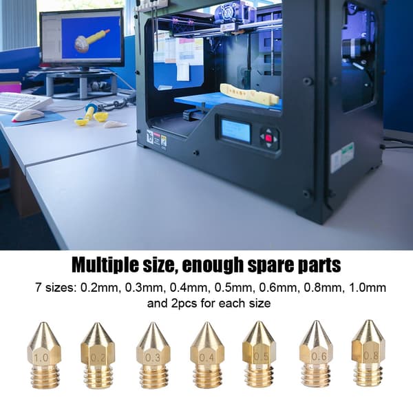 14 stk. 7 Størrelser 3D Printer Dele Ekstruder Messing Dyse Printhoved Printertilbehør