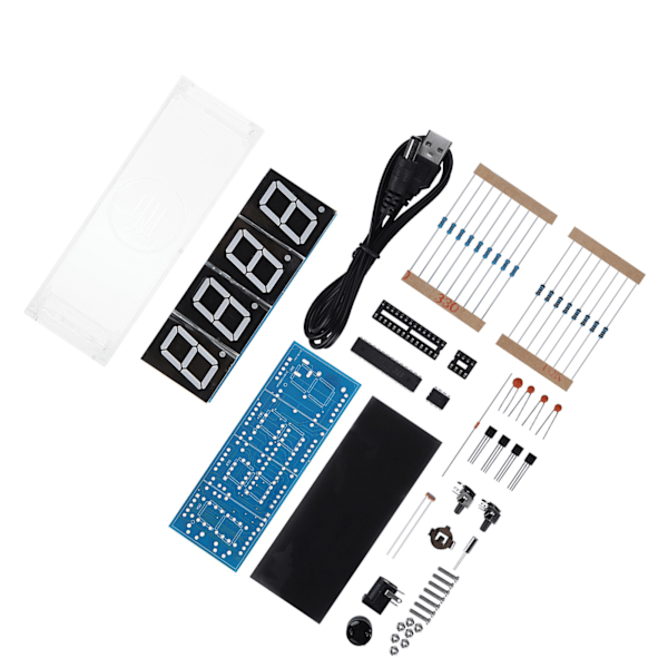4-siffrig DIY Digital LED-klocka Kit - Automatisk Tid/Temperaturvisning - Blå Elektronisk DIY-klocka Blue