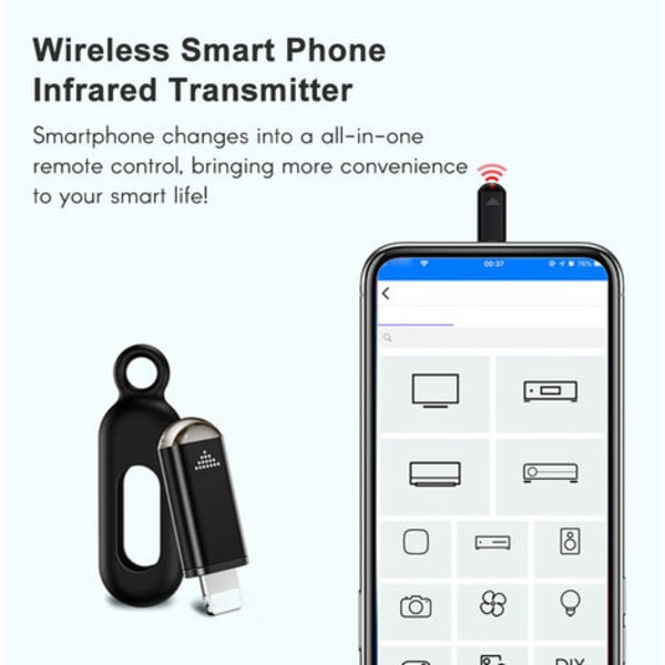 Infrarød fjernkontroll for mobiltelefon Plug and play fjernkontroll avstand 10m, Micro USB grensesnitt Svart - Micro US
