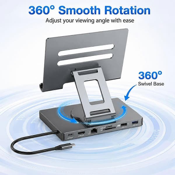 Blueendless ST706A 7 i 1 4K 30Hz Multifunktionel Dockingstation 360-graders Roterende Tablet Holder Grey