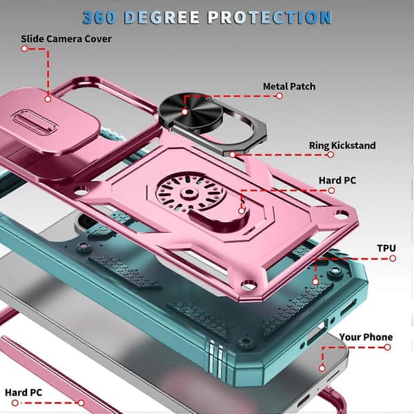 Til Samsung Galaxy A56 5G Deksel TPU+PC Slide Camshield Kickstand Telefondeksel Multicolor Pink/Green