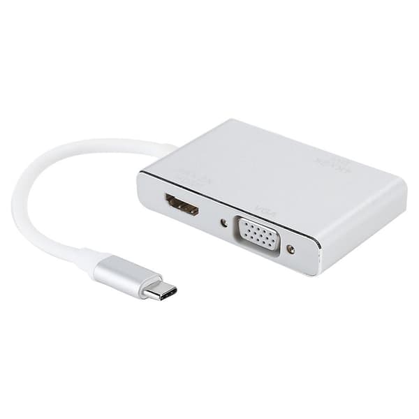Kabeladapterkonverter 4 i 1 TypeC til HDMI DVI VGA USB 3.0 Multifunktions bærbar computer