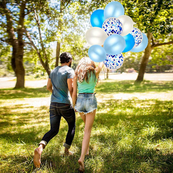 60 hvite blå ballonger ballonger med blå konfettiballonger, 12 tommers heliumballonger til dåpsdekorasjon for bryllupsbursdagsjenter (rosa rød hvit)