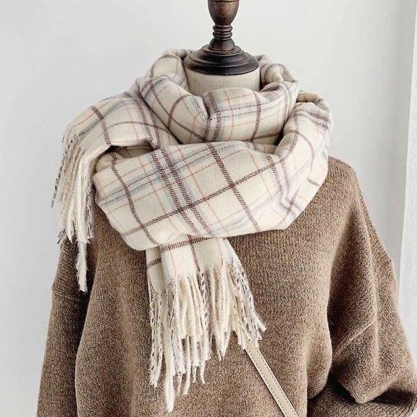 Litterär Rutig Cashmere Scarf, All-match Fashion, Warm Shawl Beige