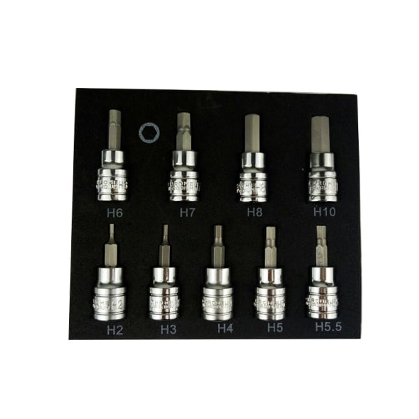 3/8" Dr Drive 2-10mm, 9- set hylsa T20-T25-T27-T30-T40-T45-T50-T55-T60 - Hållbara material av hög kvalitet - Förvaringsfack