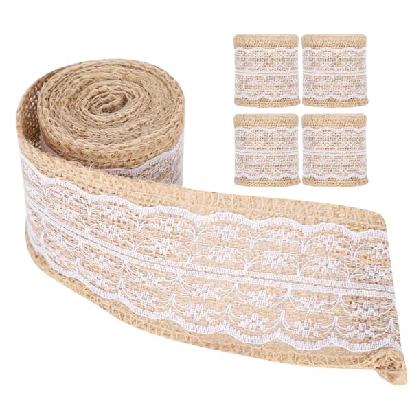 5 stk. hvit burlap blondebånd jute rull DIY håndverksdekorasjon