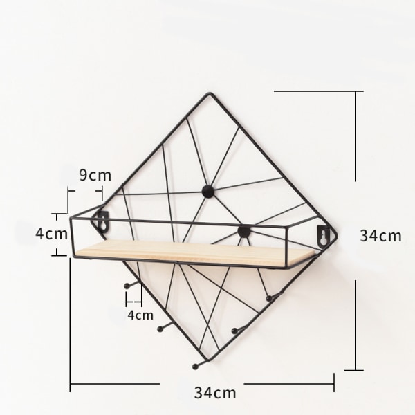 Square Hanging No Punch Wall Hylle - Svart 34*9*34cm,