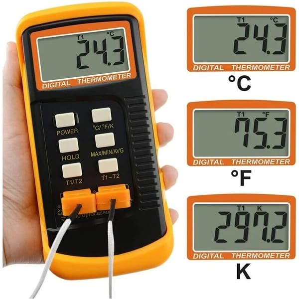 Type K digitalt termometer, 1300°C – 4 termoelementer i rustfritt stål – Rekkevidde -50 til 1300°C – 5-sifret LCD-skjerm