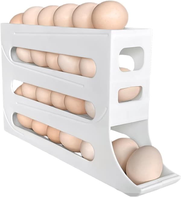 30-Egg Kjøleskapsoppbevaring - Automatisk Rullende Eggoppbevaring til Kjøleskap White