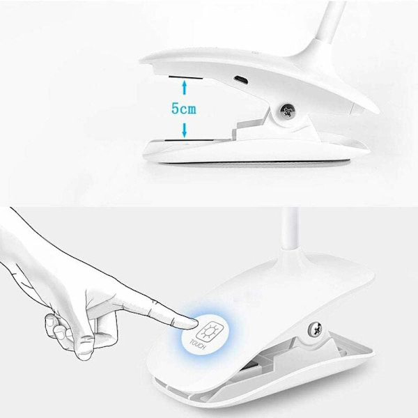 Børneklemmelampe Læselys Dæmpbar LED-lamper Clips Sengelampe Børnebordslampe med fleksibel hals USB genopladelig