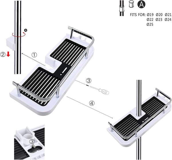 [HT]Hanging Shelf for Shower Rod, Bathroom Shelves, Display Organizer with Rod, No Drilling, Plastic