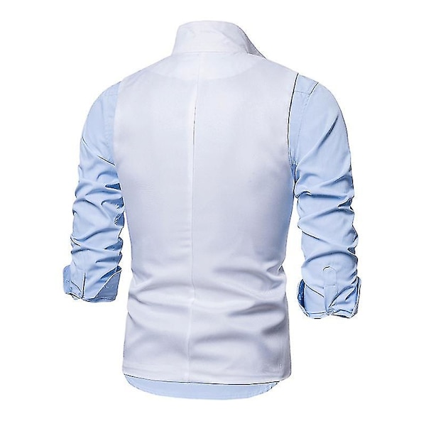 Män Lapel Suit Väst Casual Snygg enfärgad väst M White