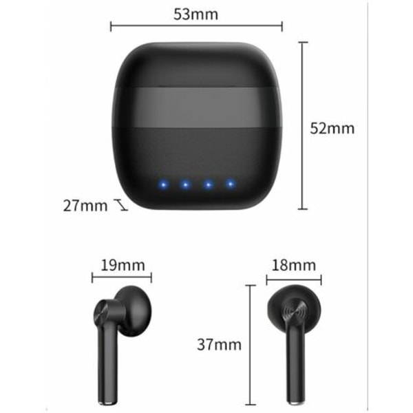 Trådløse Bluetooth-øretelefoner, Trådløse hodetelefoner med støyreduksjon, Vanntett Bluetooth-øretelefon, Touch Control, Bu